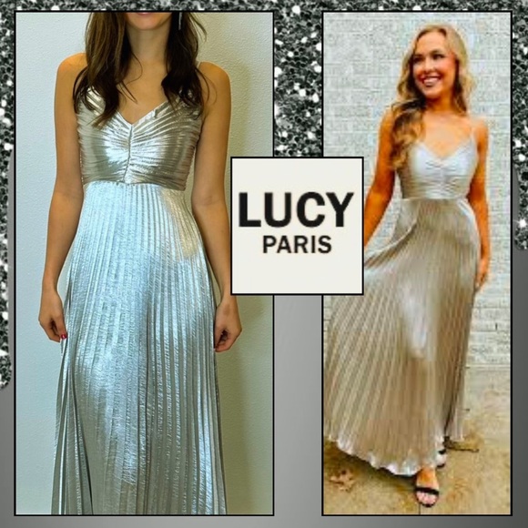 Lucy Paris Dresses & Skirts - NWT Lucy Paris,Pleated Floor Length Dress In Silver Pewter Elegant Dress,Size M